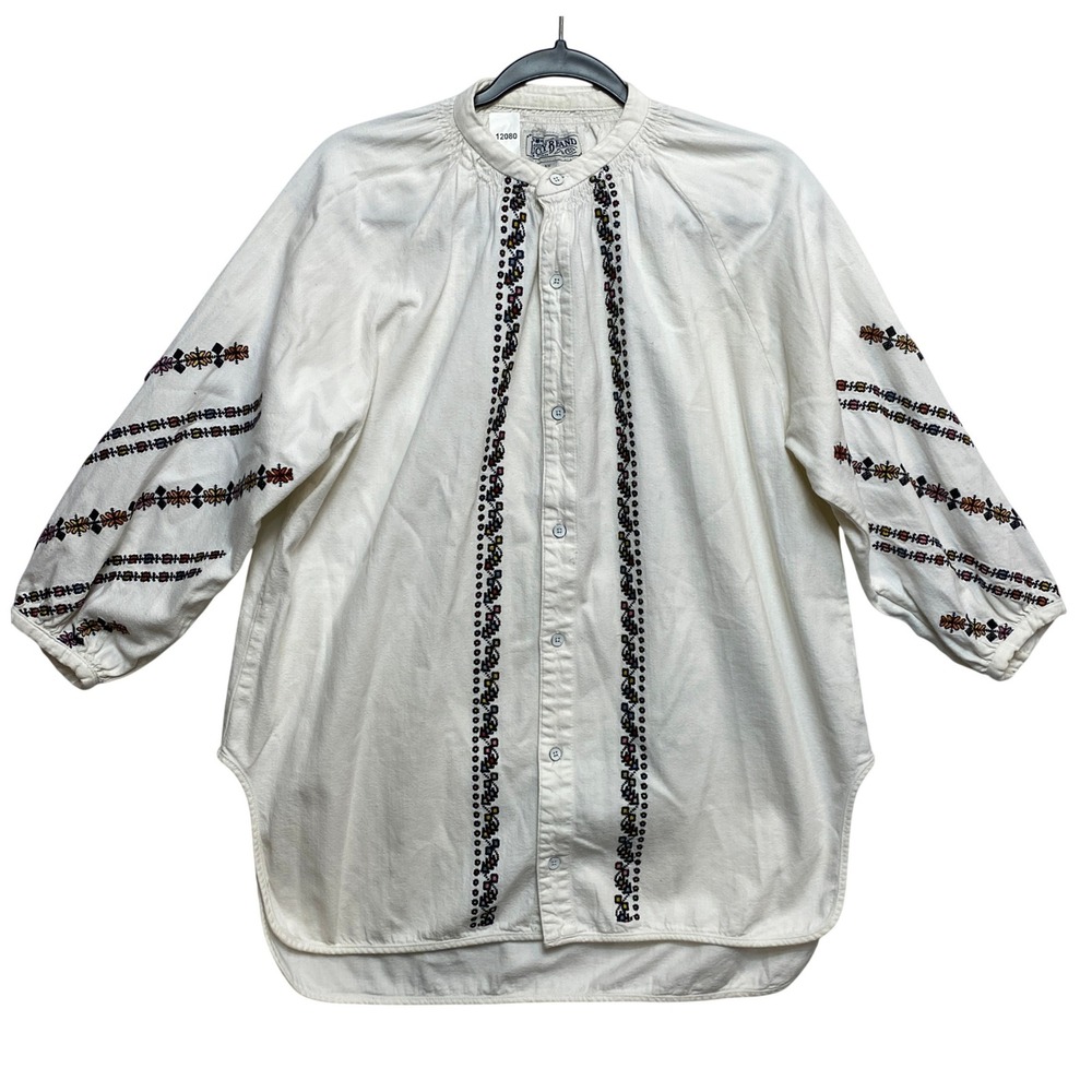 Lucky Brand Tunic Women XS White Peasant Embroidered Button-Down Blouse